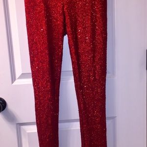 Dolls Kill red sequin leggings, zipper & lining